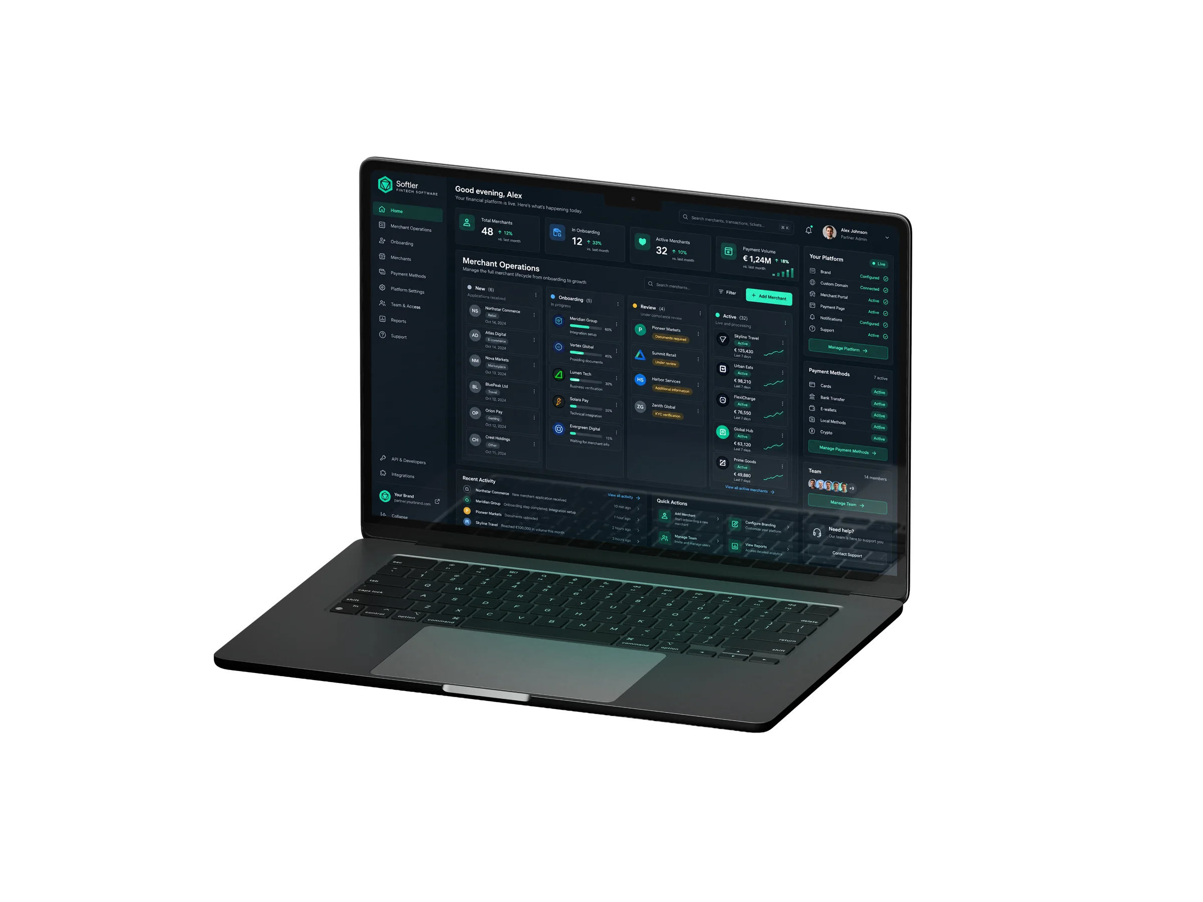Softler payments platform dashboard on a laptop